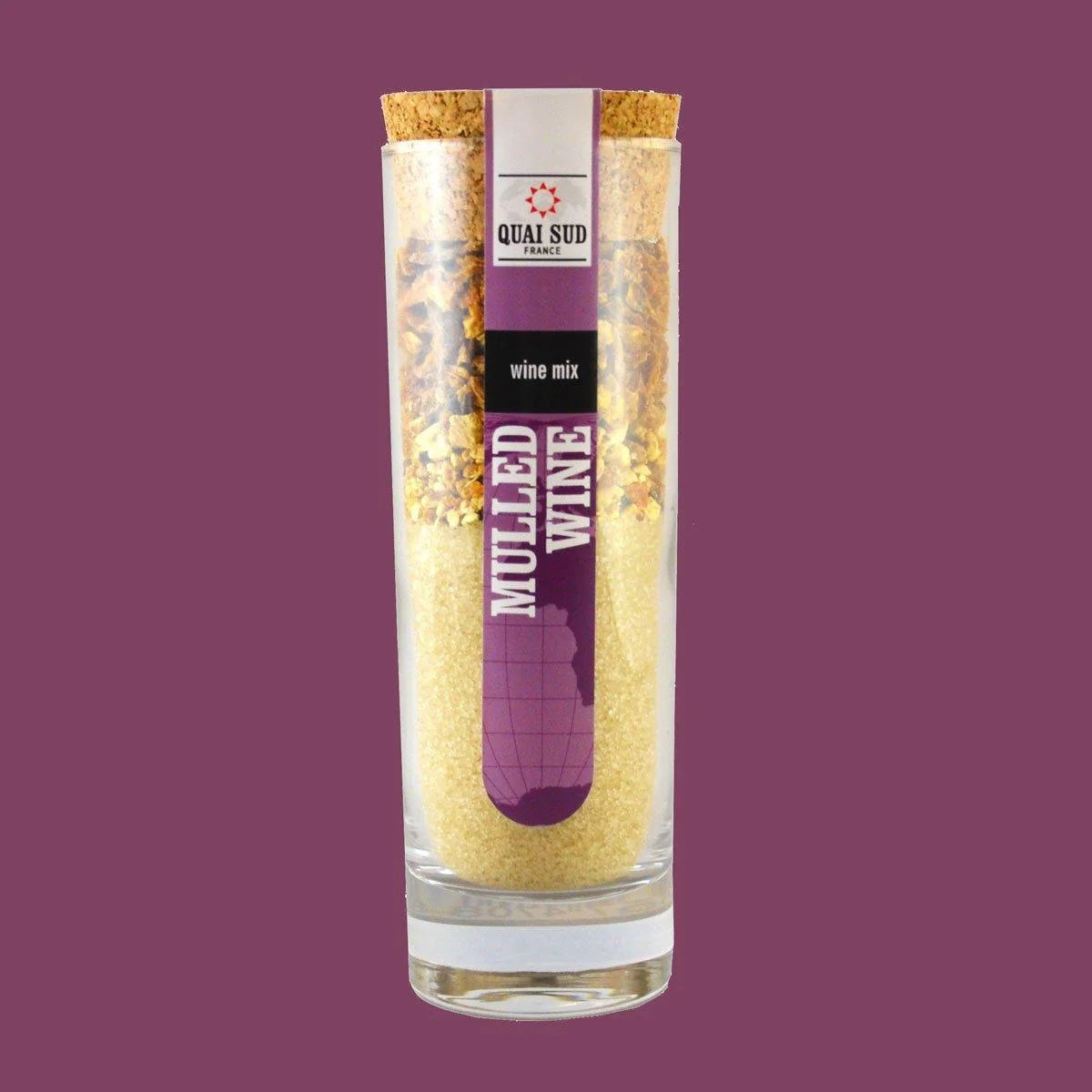 Mulled Wine Mix against plum background with cork lid.