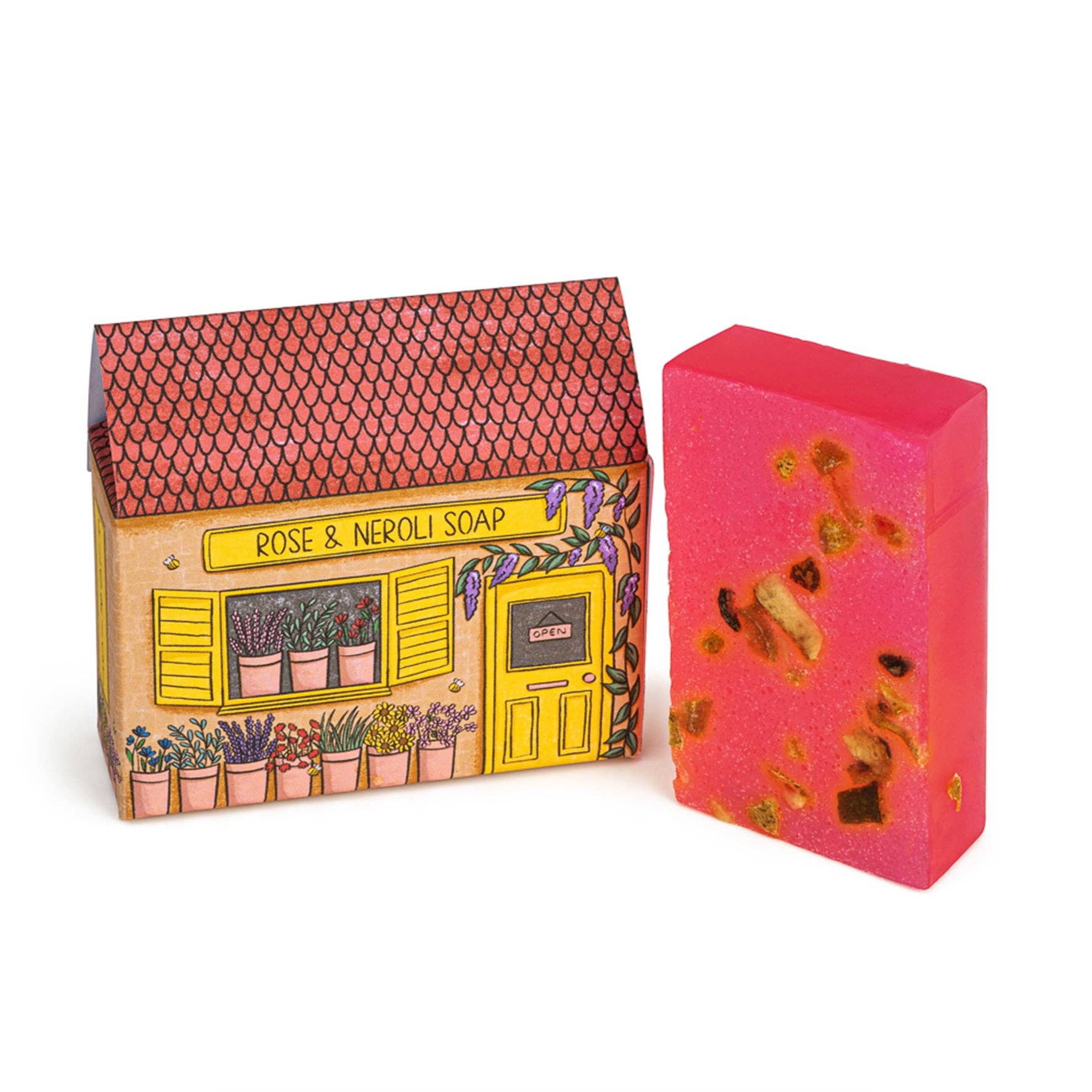 Neon Magpie Florist soap packaging showing whimsical florist illustration.