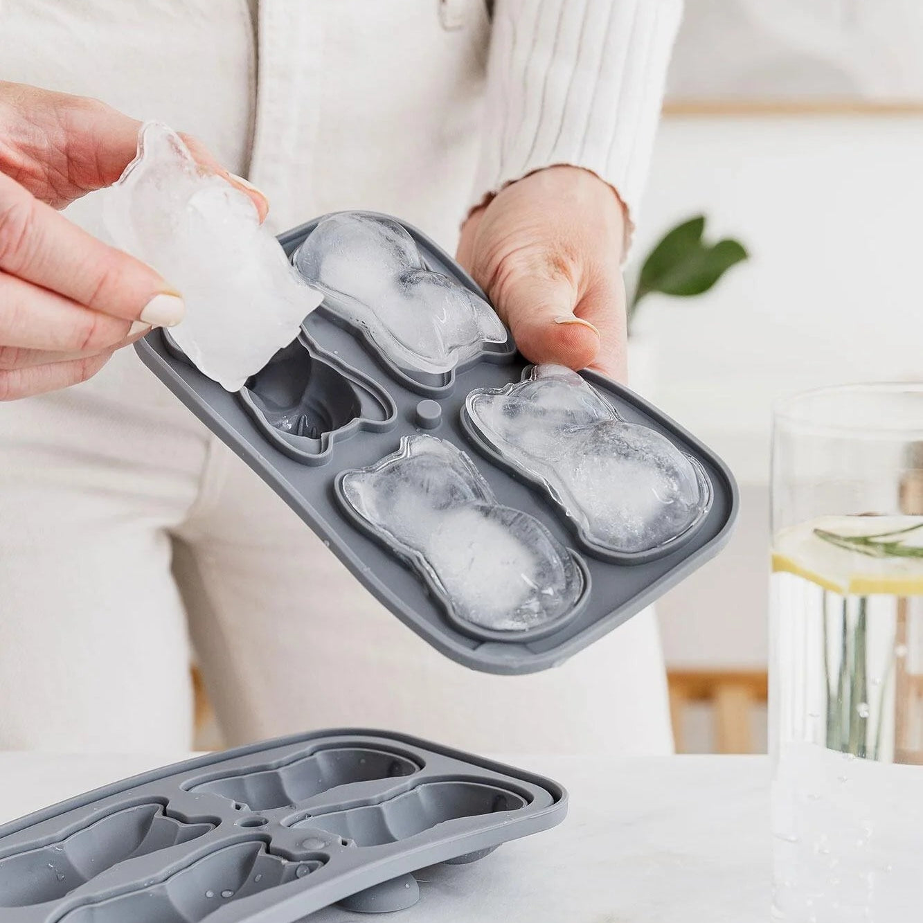 Dog-shaped ice cubes ready to serve in drinks