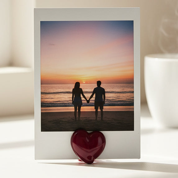 Glossy burgundy heart ceramic on light grey background