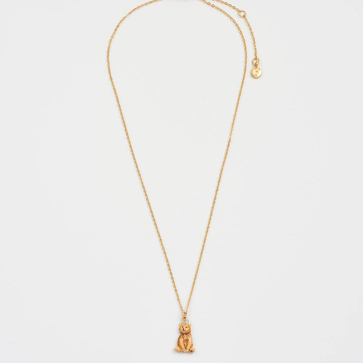 Full Party Bear necklace laid flat with clasp and extender.