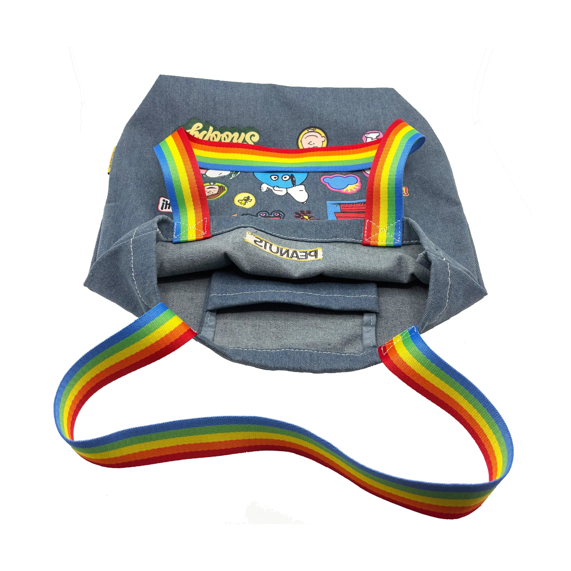 Inside view of Peanuts denim tote bag with inner pocket