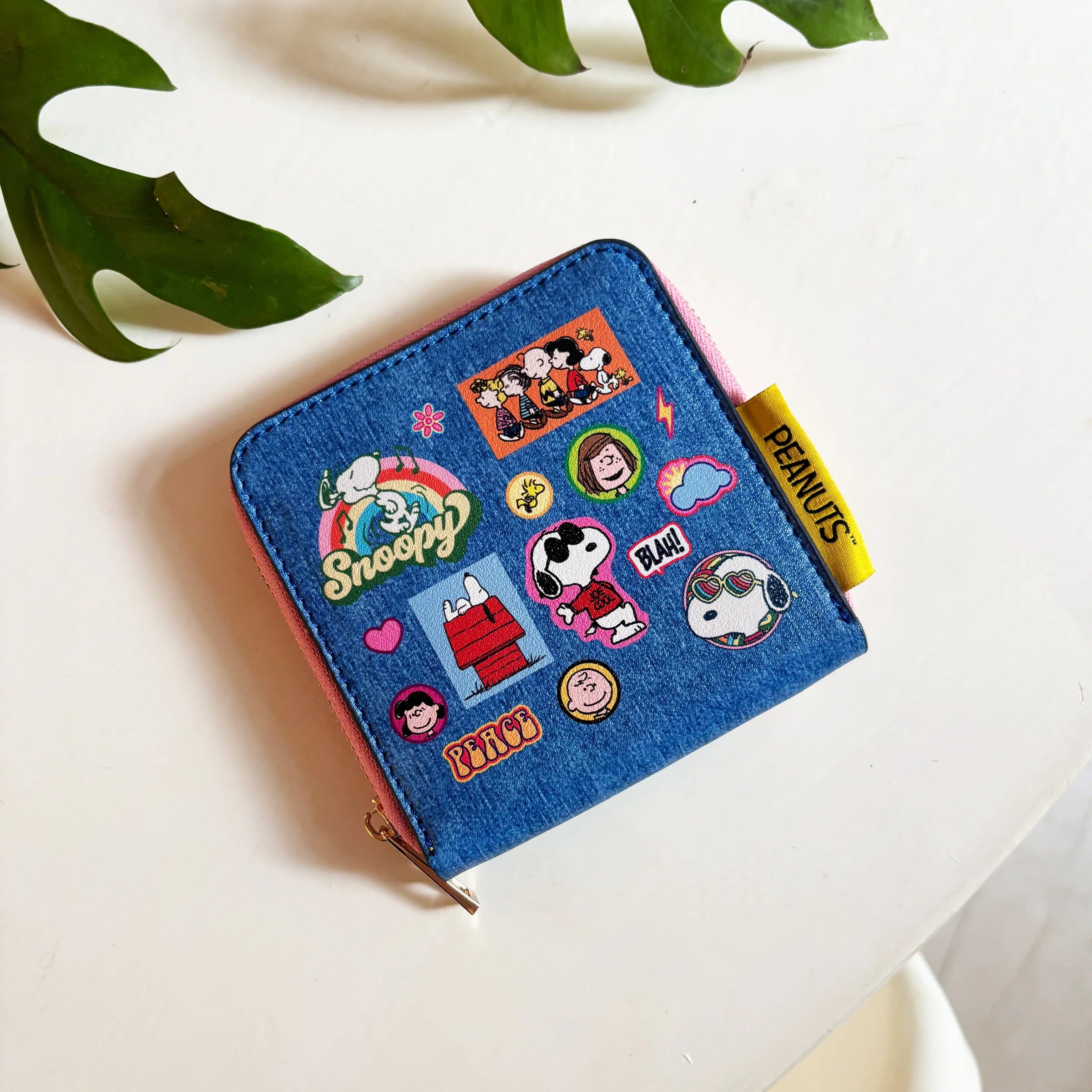 Peanuts patch zip purse in blue PVC with Snoopy illustrations