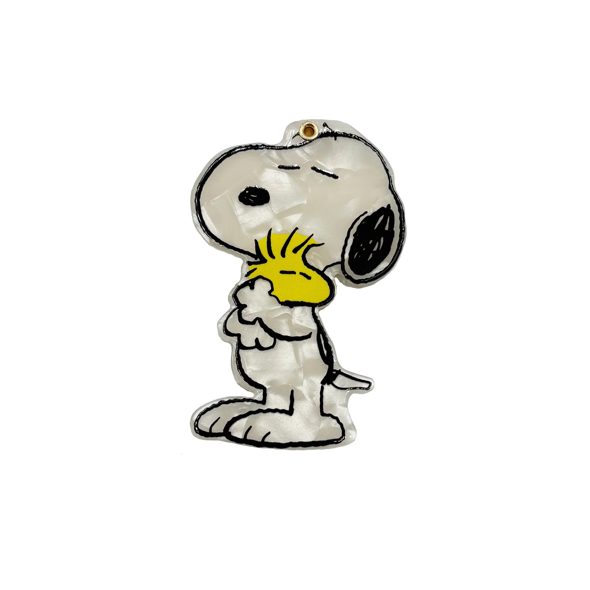 Peanuts Snoopy hugging Woodstock compact mirror front view.