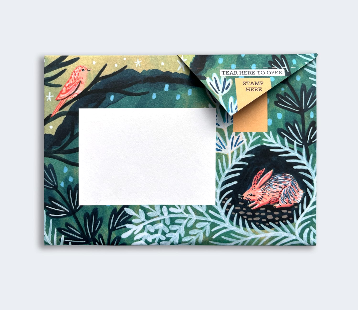 Folded Pigeon letter with moon and star celestial design first variant