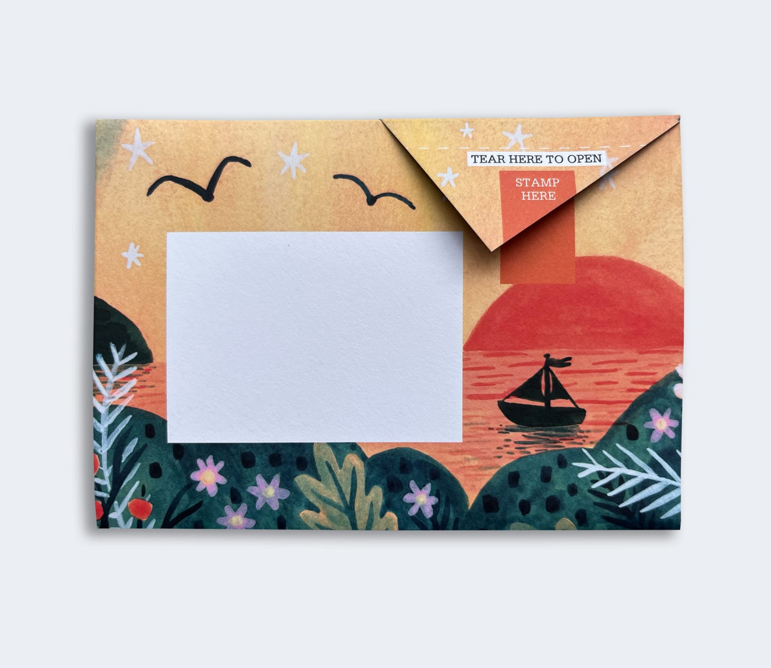 Folded Pigeon letter with harvest moon nature illustration third variant