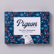 Hedgerow Pigeons pack front with berry and seed head design on dark navy background