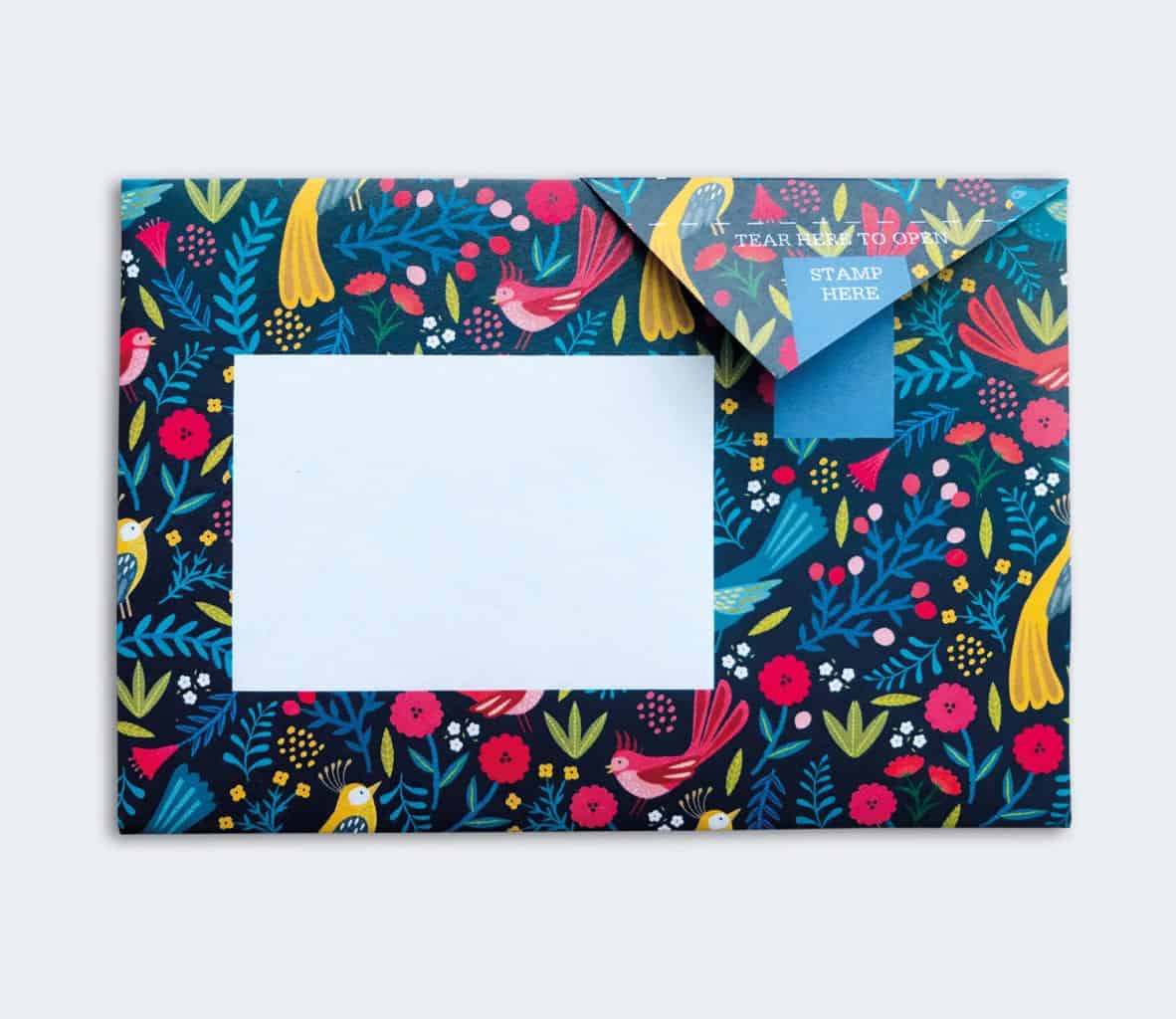 Folded Pigeon letter with tropical bird and banana plant design first variant