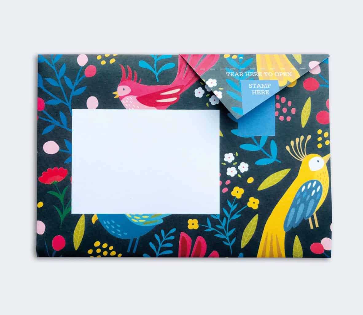 Folded Pigeon letter with tropical bird and flower design third variant