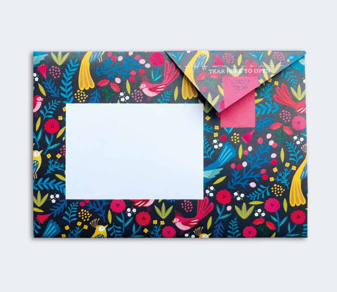 Folded Pigeon letter with colourful tropical animal illustration fifth variant