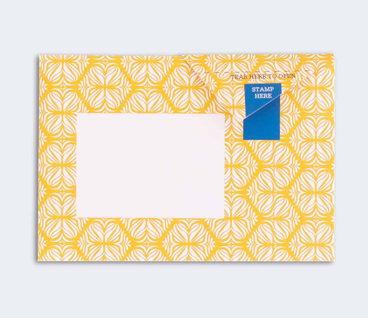 Folded Pigeon letter with yellow and blue pencil pattern first variant