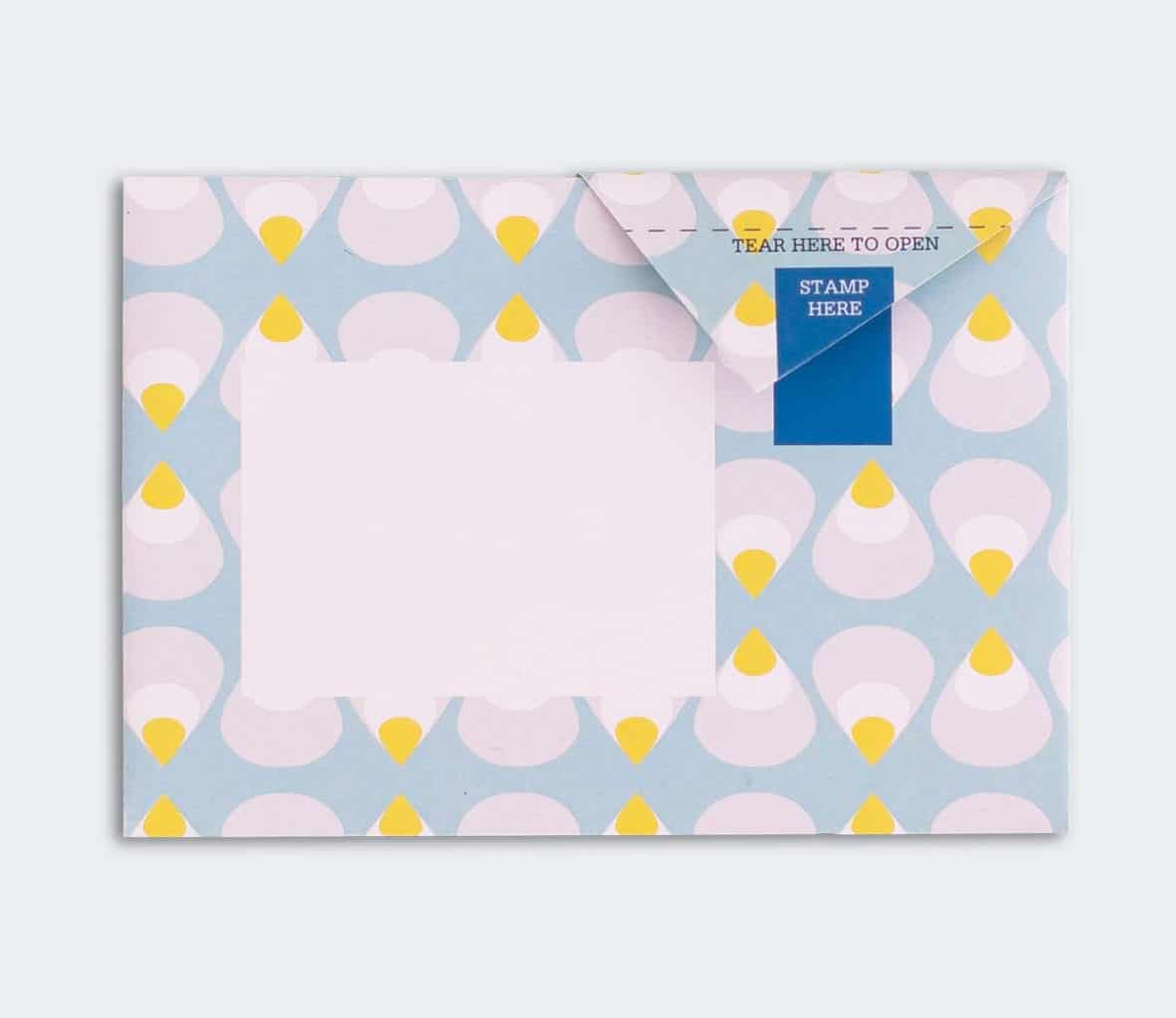 Folded Pigeon letter with ochre pencil geometric pattern sixth variant