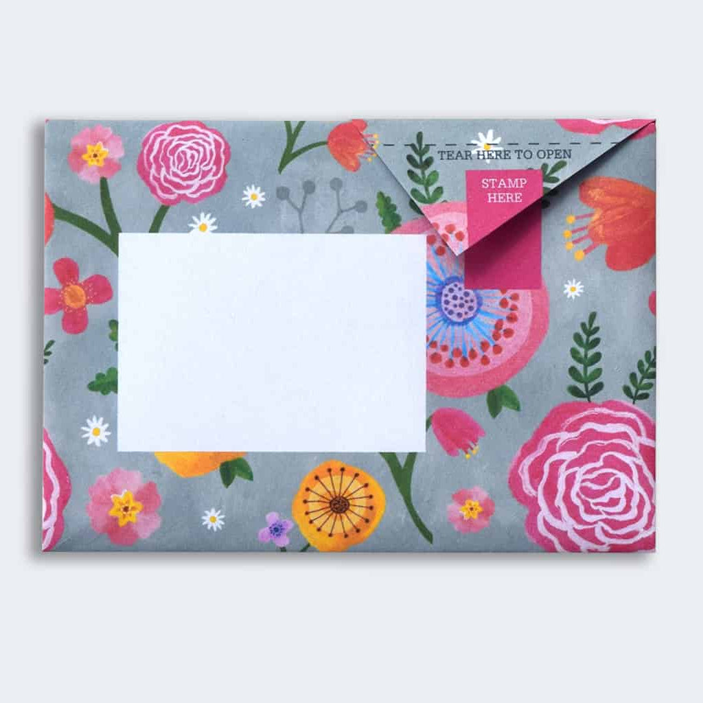 Folded Pigeon letter with colourful wildflower illustration second variant