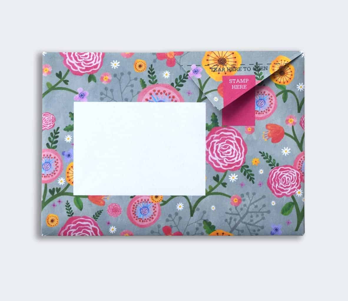 Folded Pigeon letter with colourful wildflower illustration fifth variant