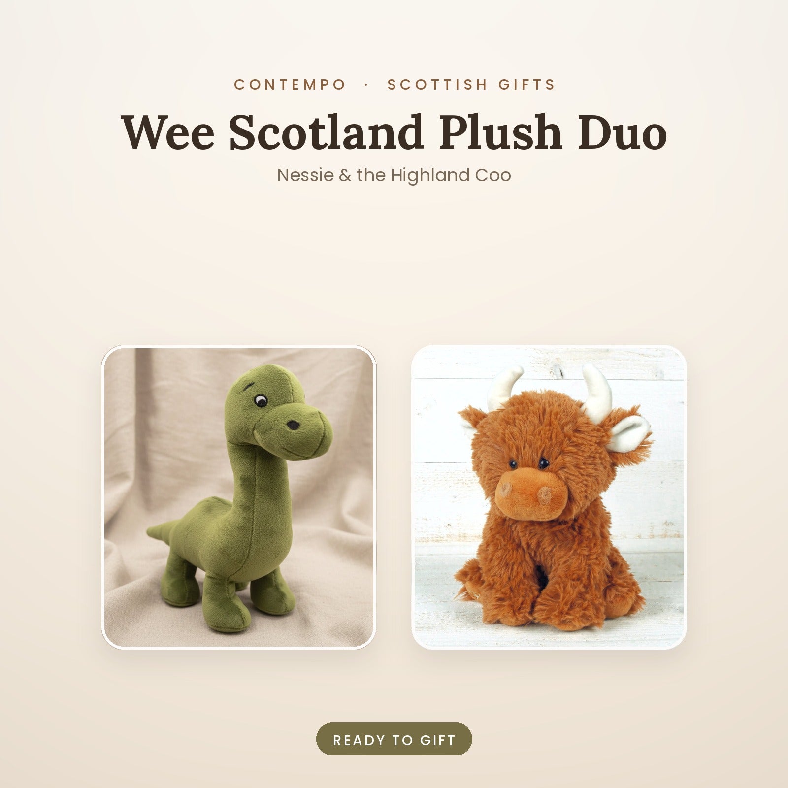 Wee Scotland Plush Duo – Nessie and Highland Coo gift set