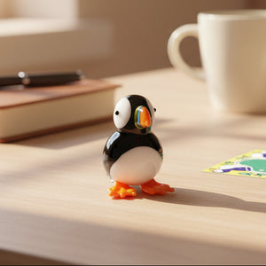 Puffin lucky charm token with vibrant bird design