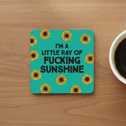 Ray of Sunshine coaster with bold yellow sun design on a square 95mm surface.