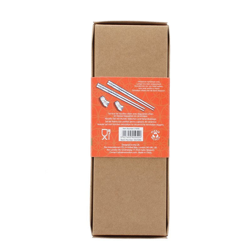 Dog chopstick set with rests displayed together