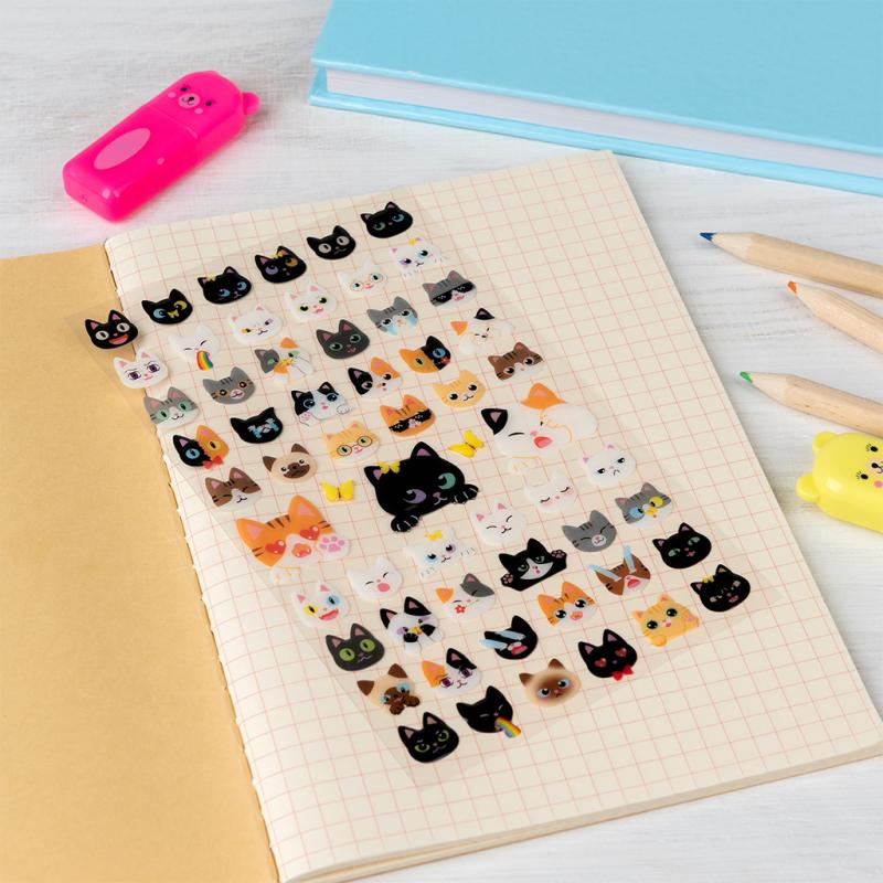 Colorful 3D puffy stickers with cat designs and glow-in-dark features