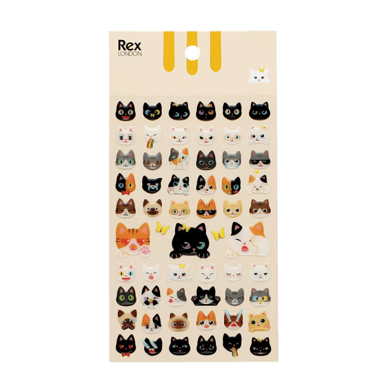 Pack of quirky cat 3D stickers with glow-in-dark details