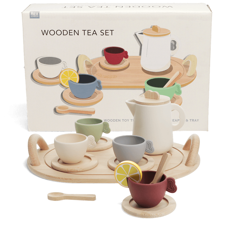Complete wooden tea playset for pretend play