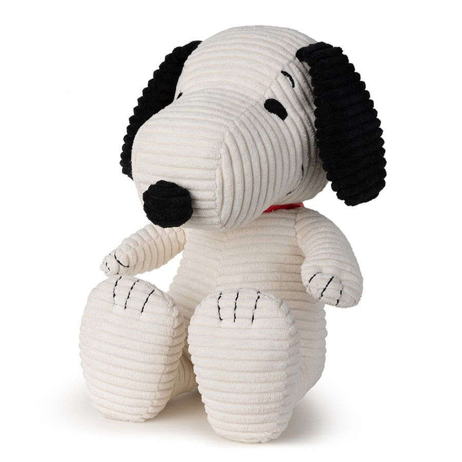 Snoopy ECO corduroy cream 27cm soft toy angled view white background