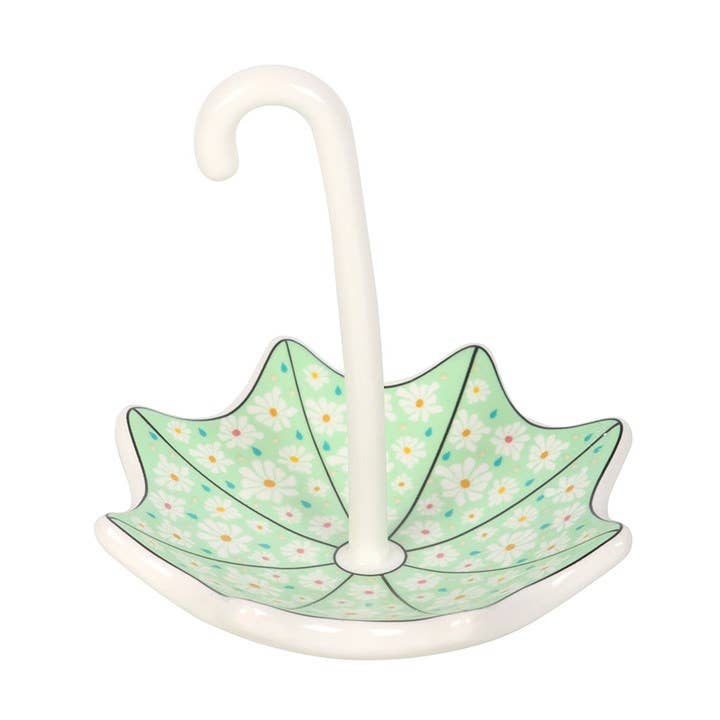 Top-down view showing floral pattern inside dish on white background