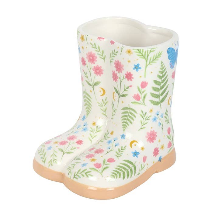 Side view showing floral pattern detail on white background