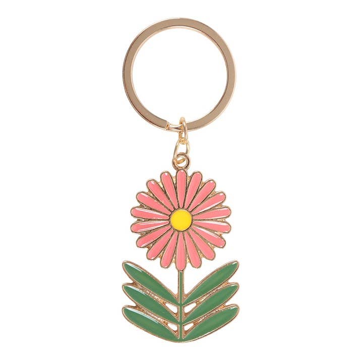 Close-up of flower keyring charm on white background