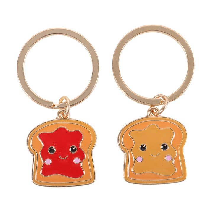 Close-up of the two keyrings on white background