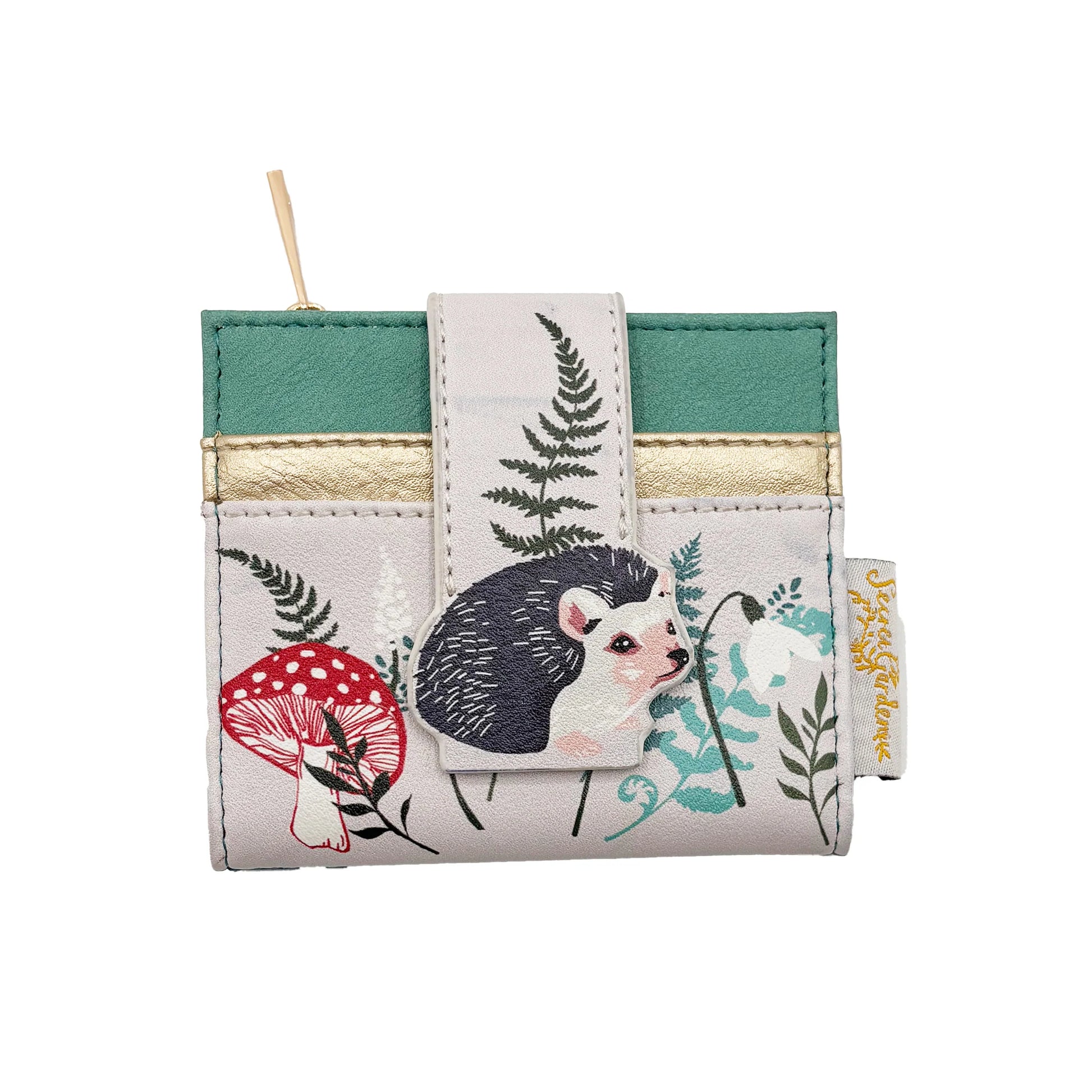 Hedgehog foldover purse front view on white background