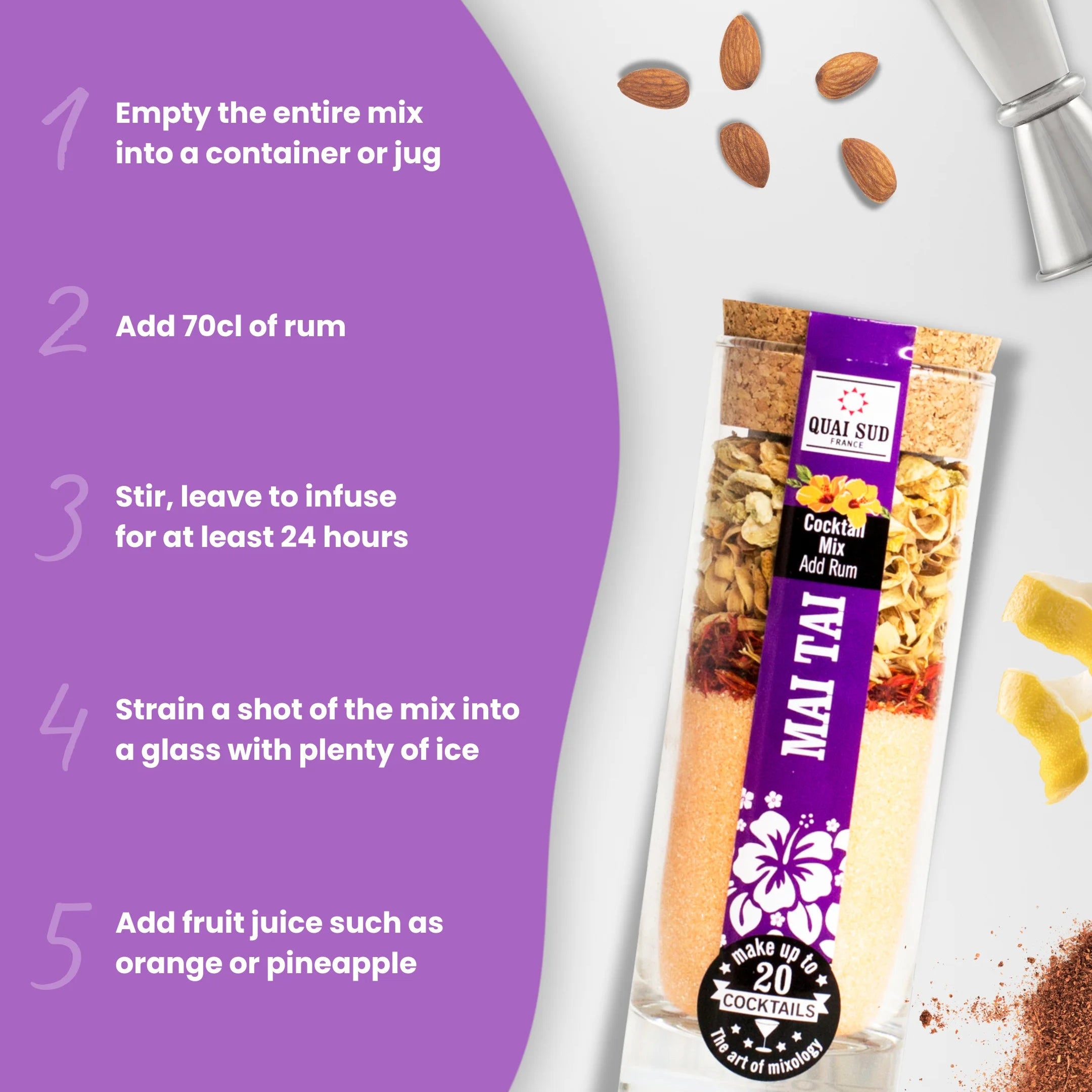 Sex On The Beach cocktail mix with fruit and instructions graphic.