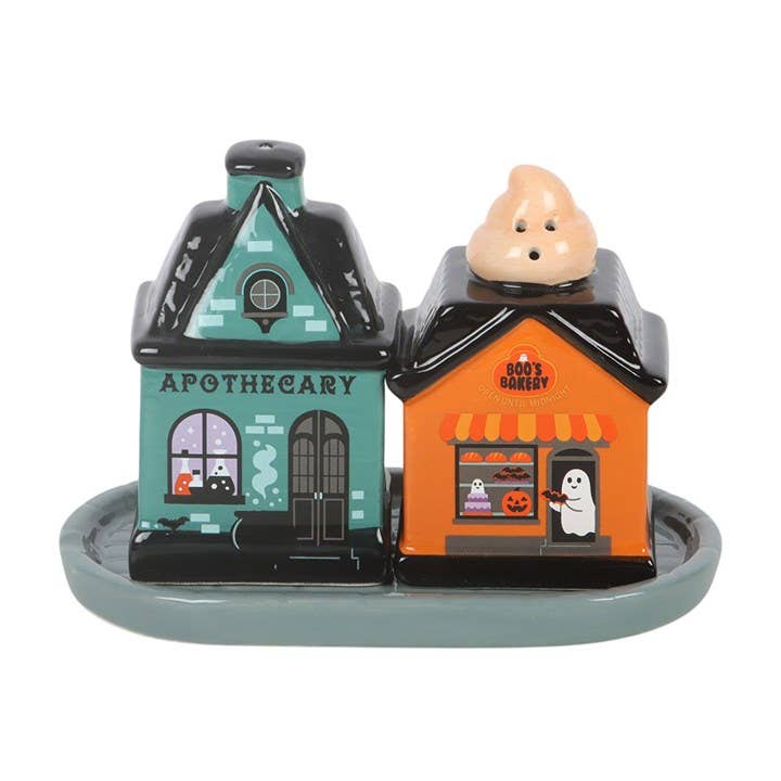 Spooky Street salt and pepper shakers, another angle