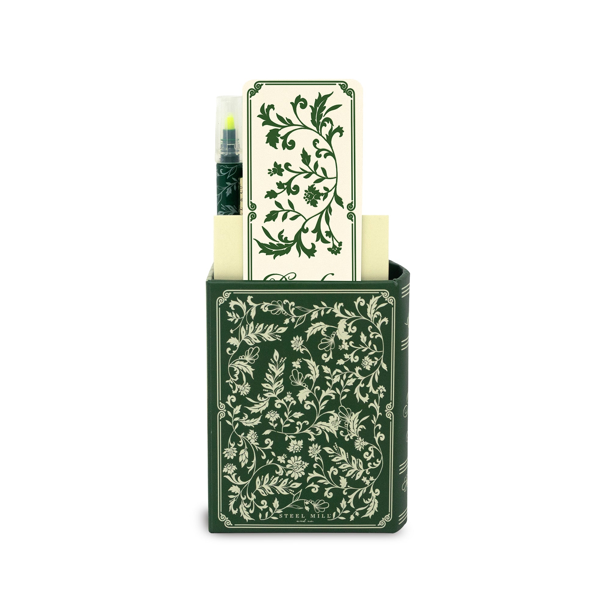 Annotation kit stationery set with green floral design, white background