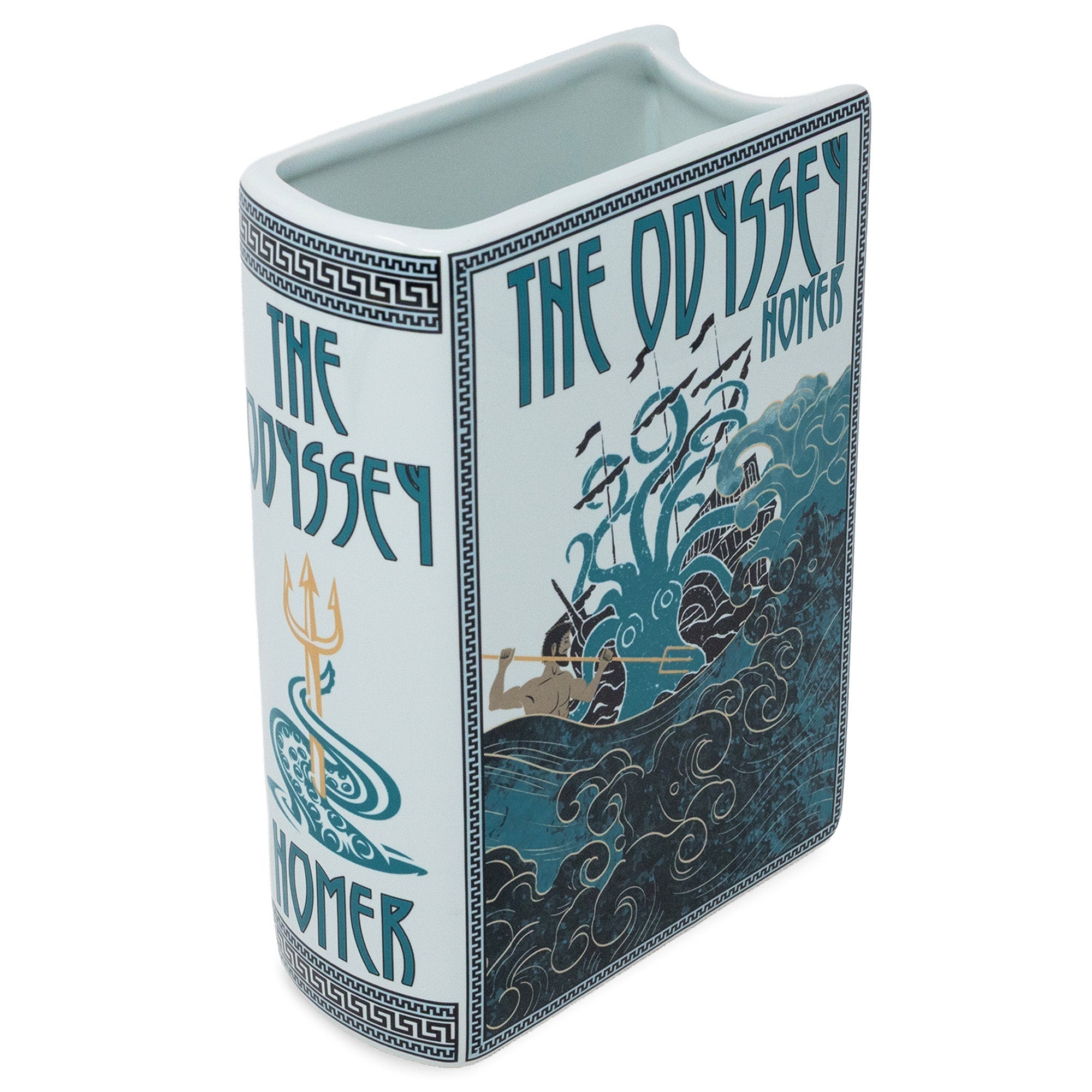 The Odyssey ceramic book vase with classical cover art, white background
