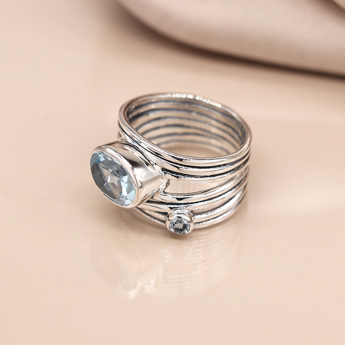 Sterling Silver Multi Strand Blue Topaz Gemstone Ring