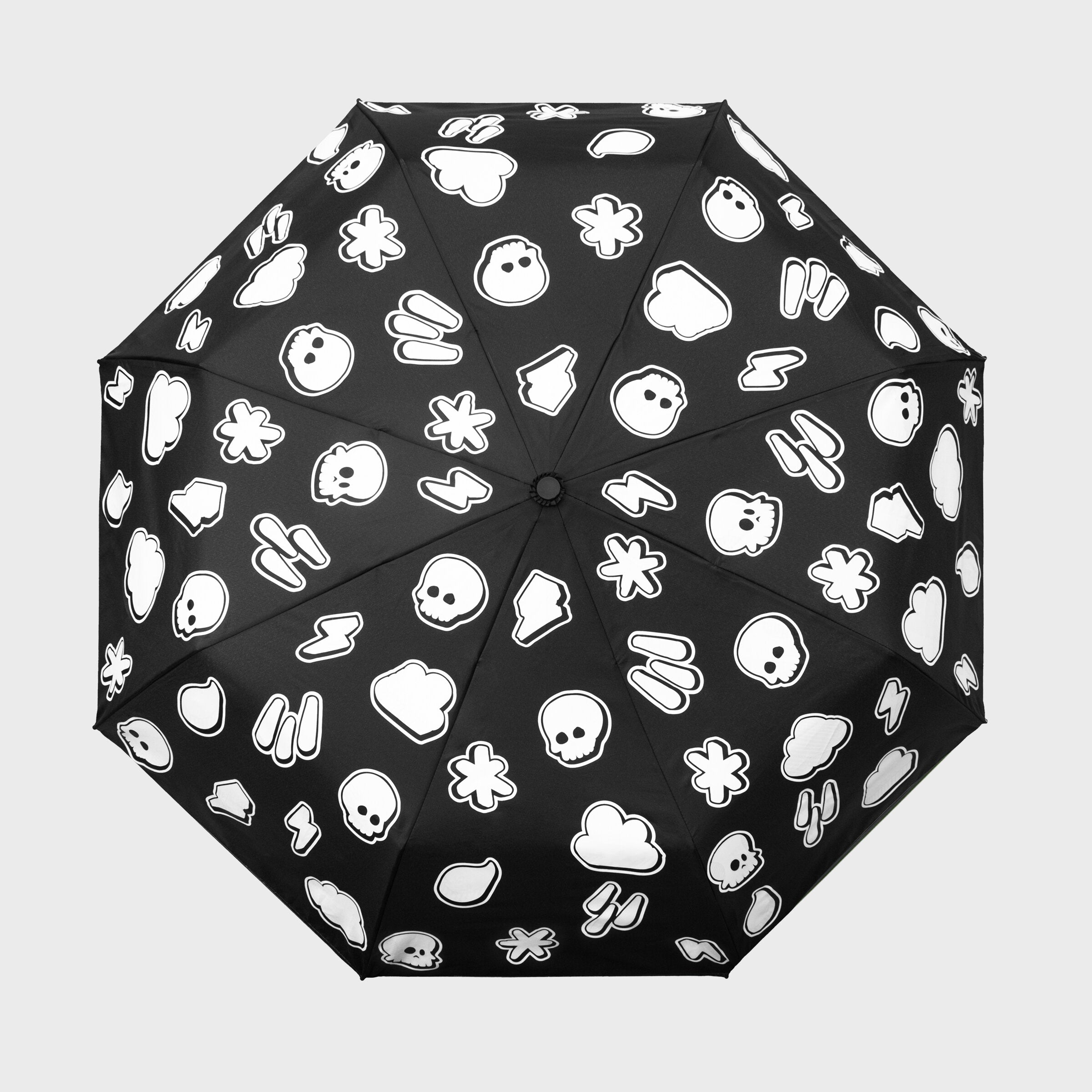 Weather pattern umbrella open from above showing white icons when dry