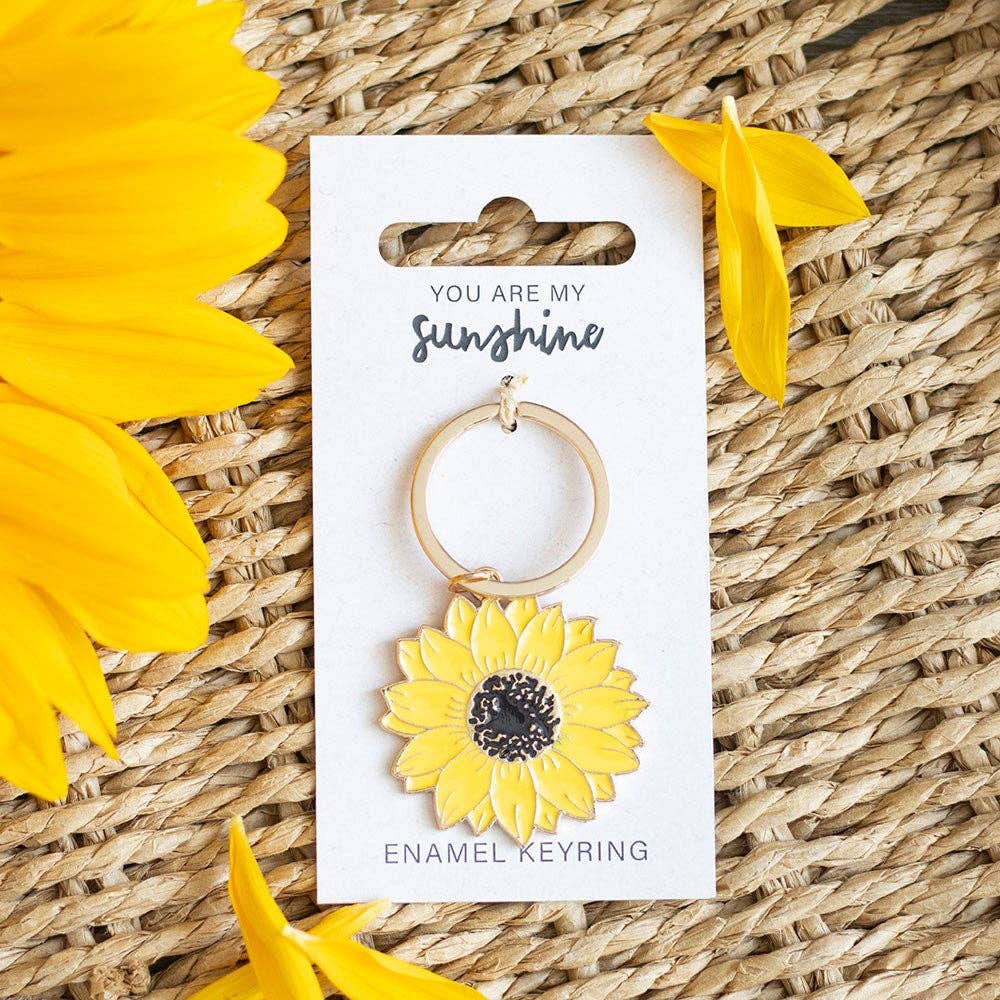 Yellow enamel sunflower keyring on You Are My Sunshine backing card