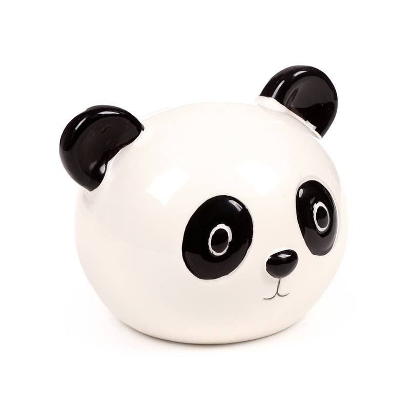 Side angle of Susu the Panda Ceramic Money Box showing glossy finish and rounded shape.