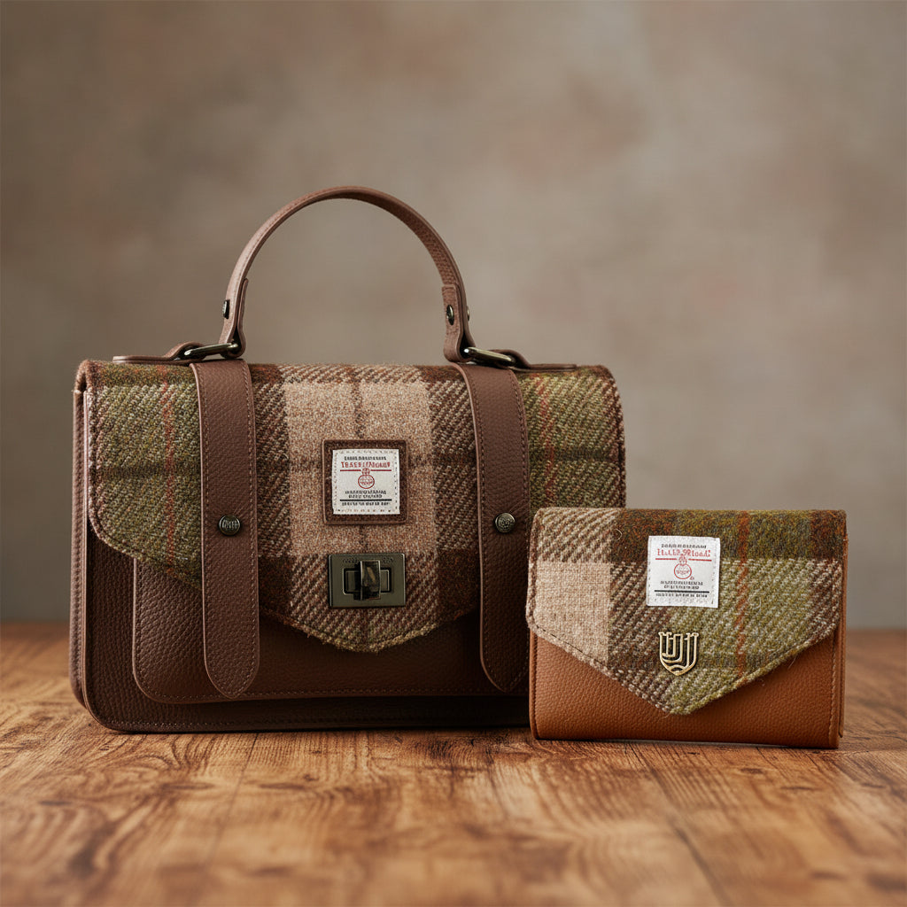 The Chestnut Tartan Set – Harris Tweed satchel and matching purse gift set
