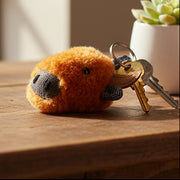 Cow Keyring in Drem navy tweed with fluffy belly detail