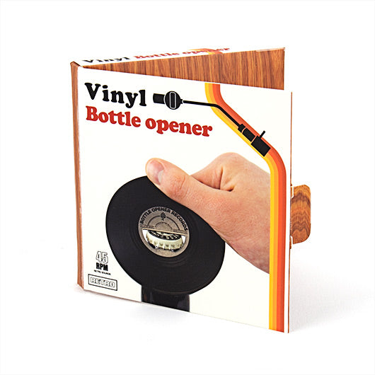 Vinyl bottle opener gift box packaging with retro design