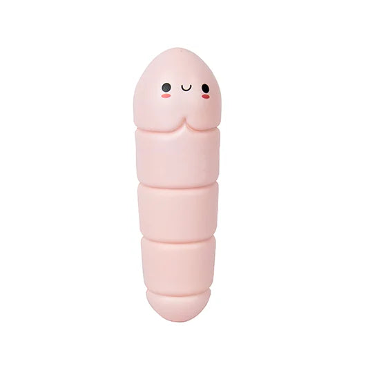 Pink Willy the Worry Worm stress toy on white background