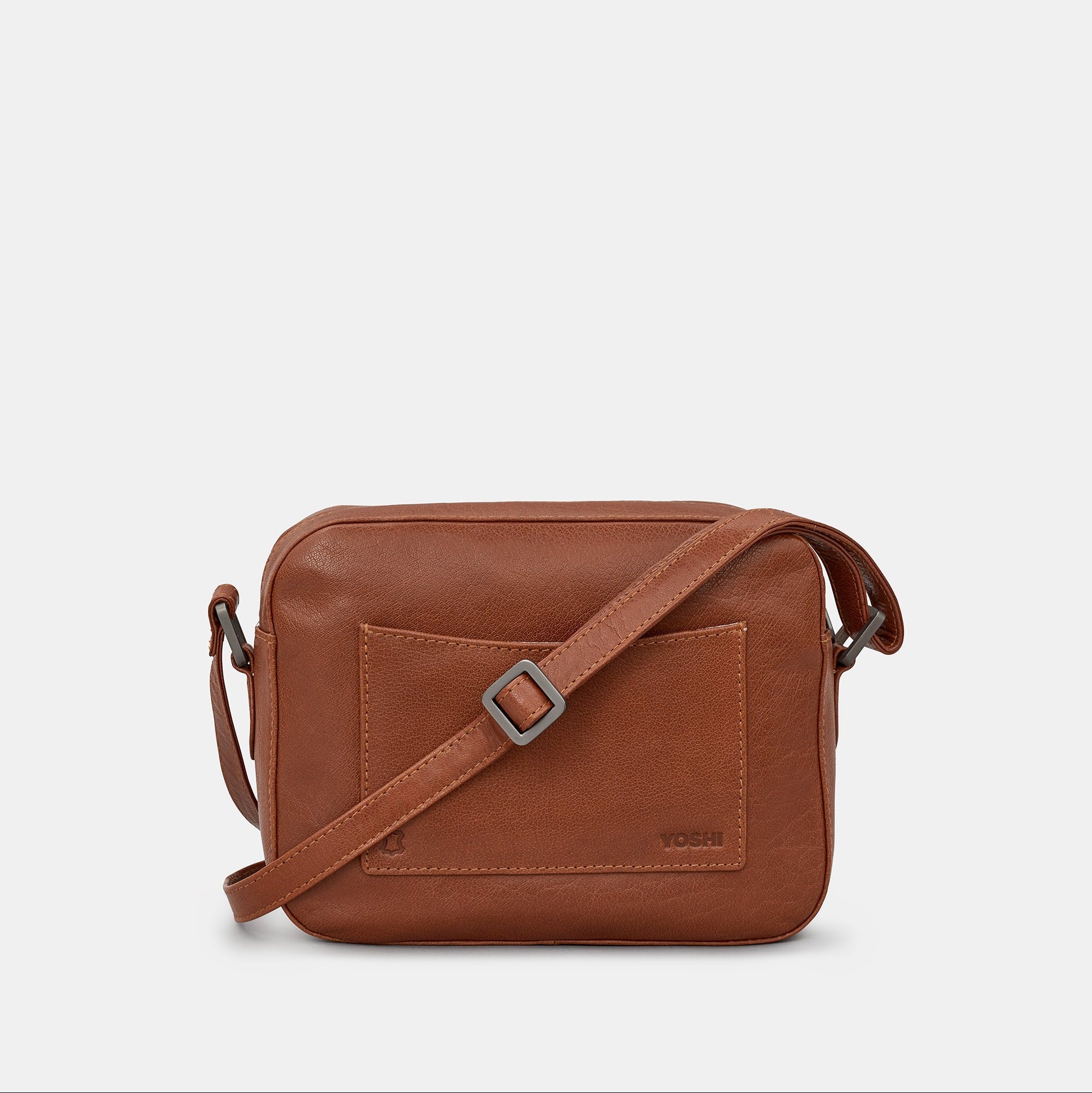 Brown camera bag rear showing slip pocket detail