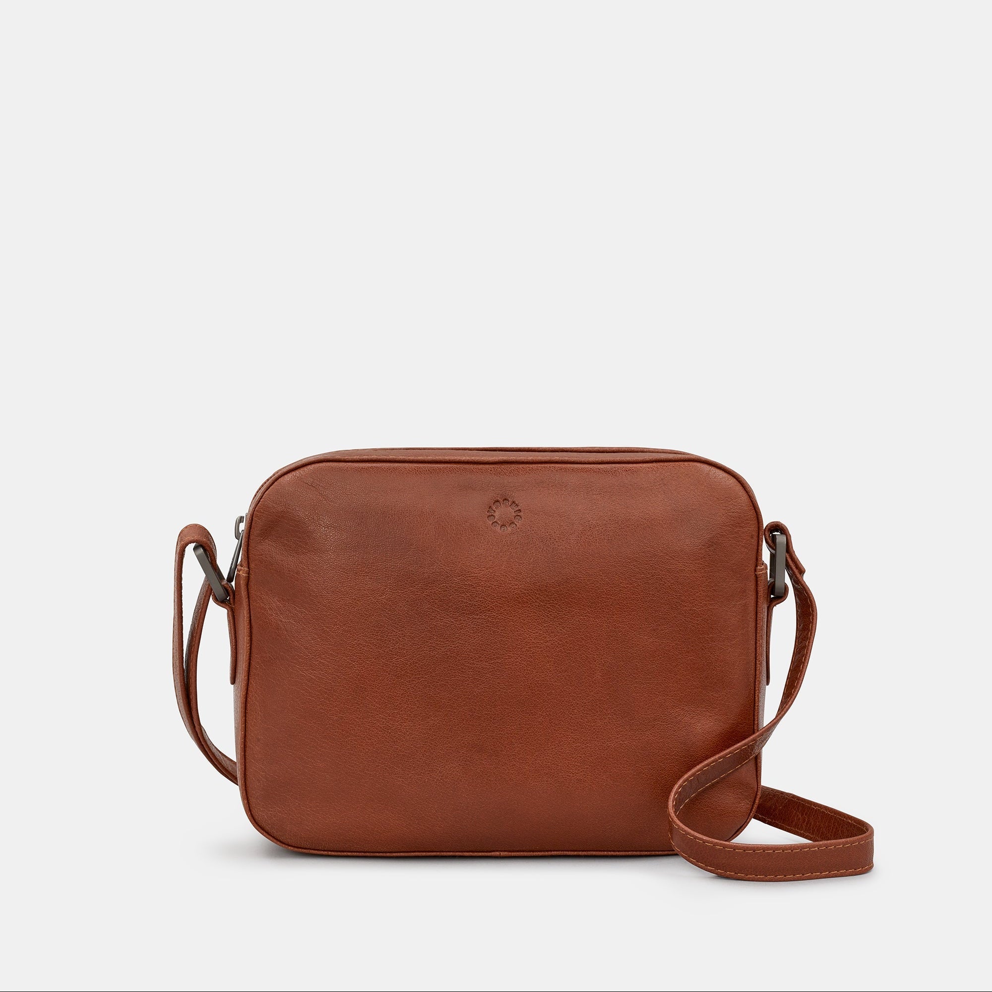 Yoshi Belmont camera bag in brown leather angled view