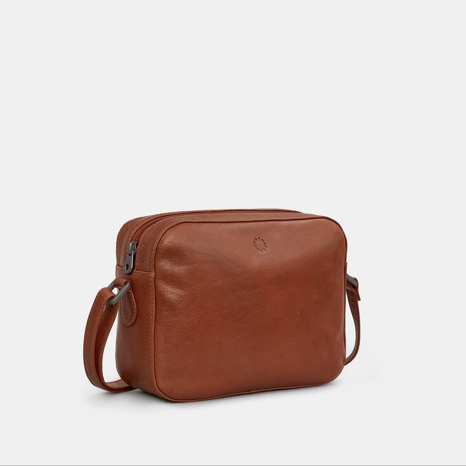 Belmont camera bag brown side profile showing depth