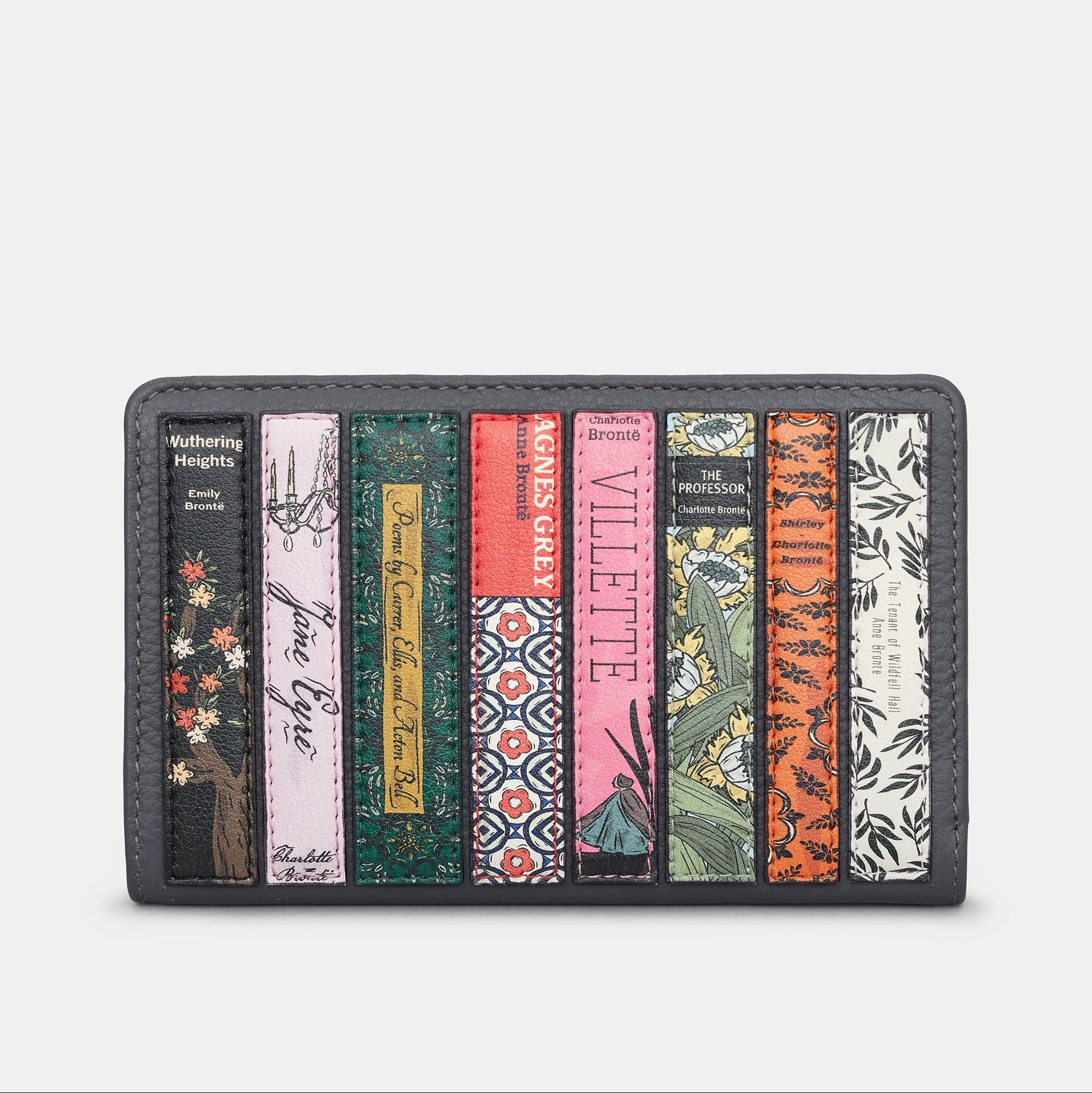 Yoshi Bronte purse front view with book cover artwork