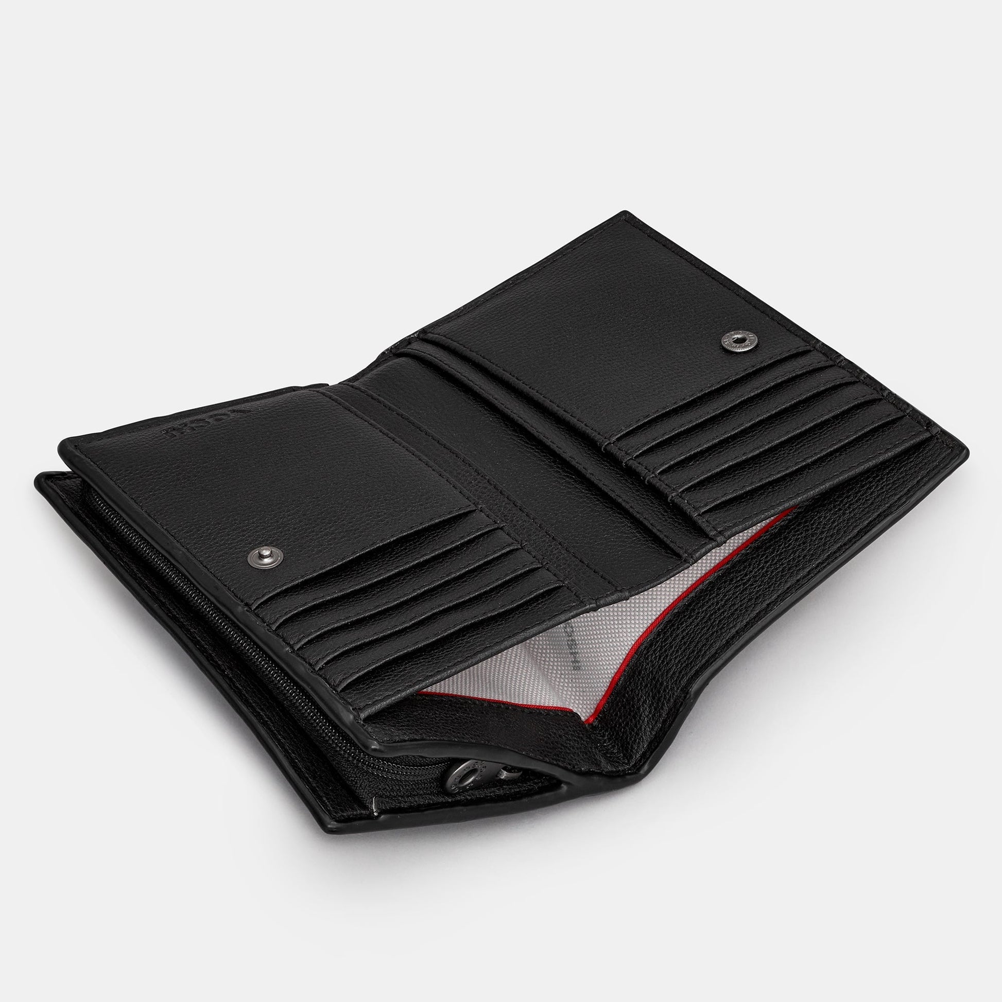 Dracula book purse overhead open flat showing all card slots and zip section