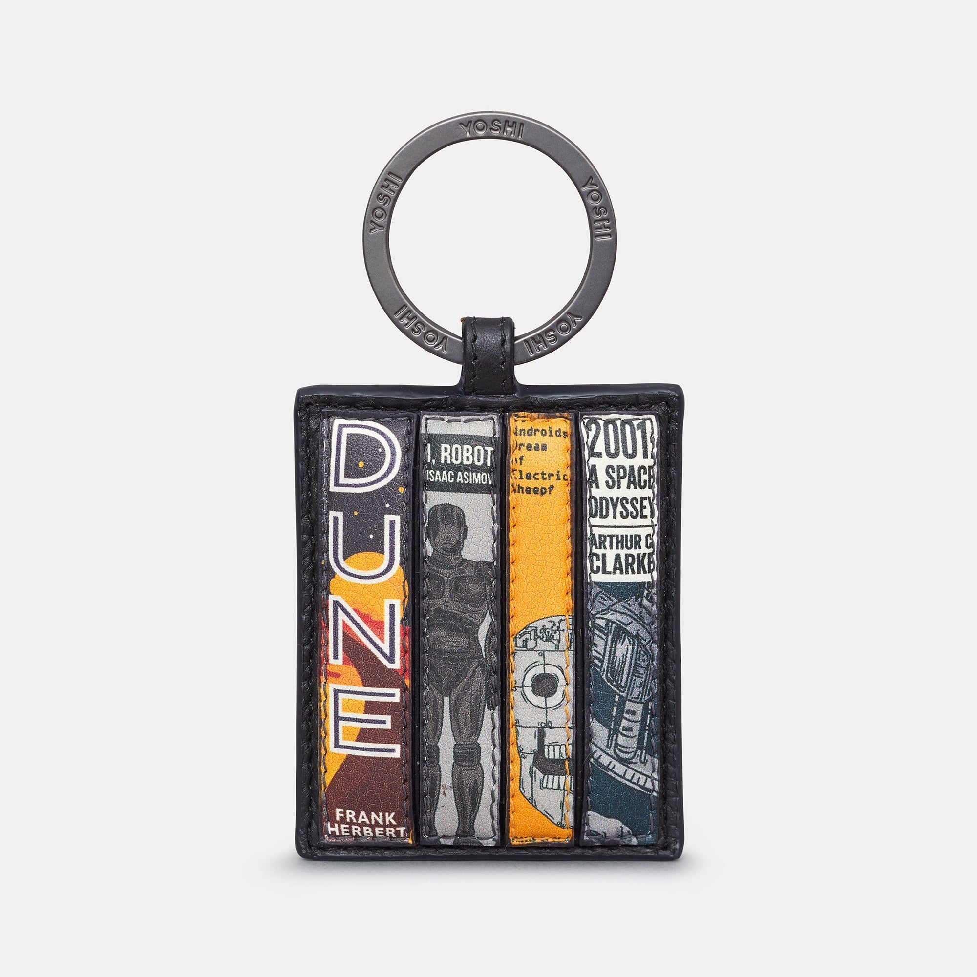 Sci-fi book club keyring front view with Yoshi split ring on white background