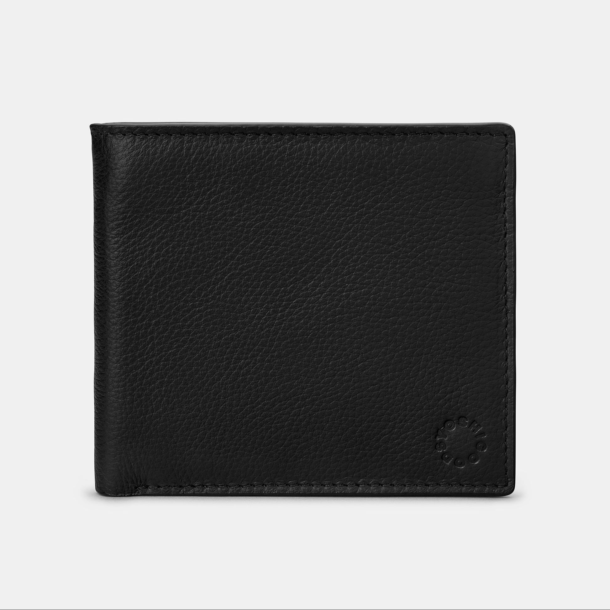 Yoshi two fold wallet in black leather angled view